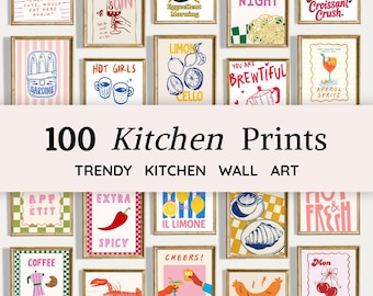 100 láminas retro para cocina / Arte mural de moda, pósteres de comida (descarga digital)