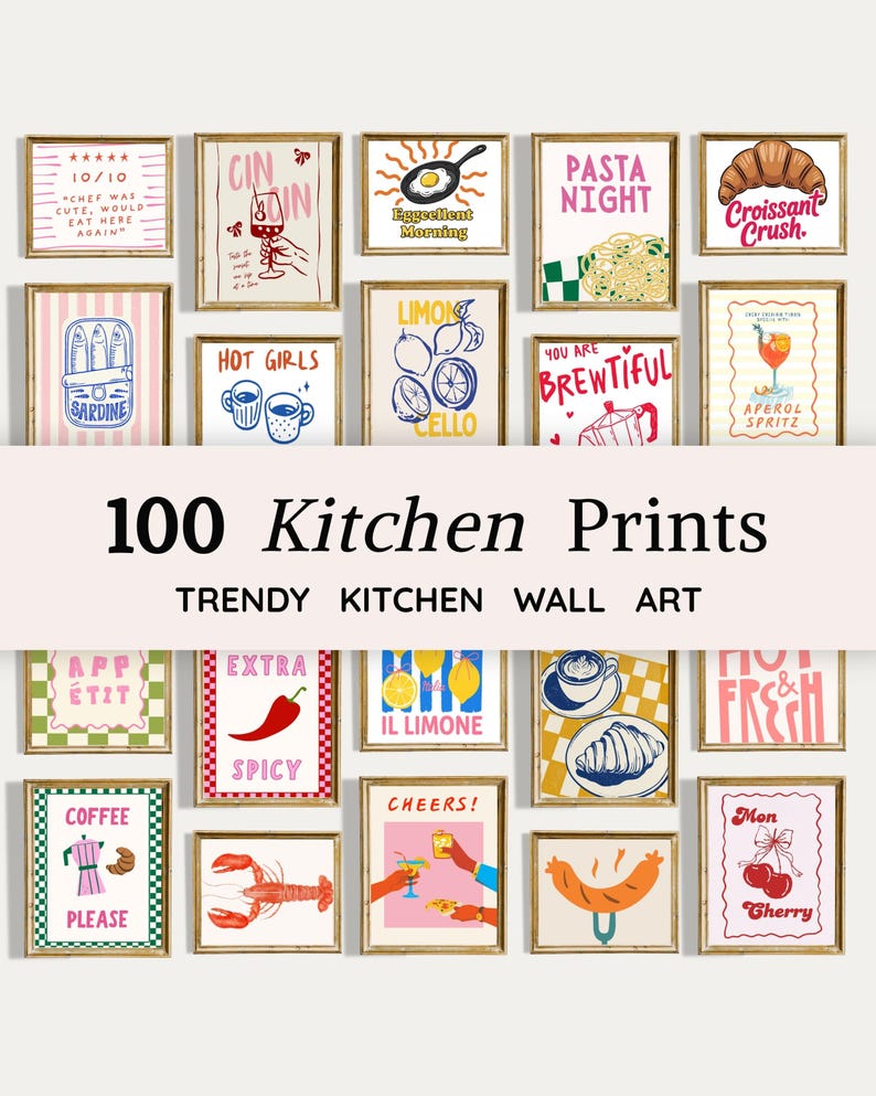 100 Retro Kitchen Prints | Trendy Gallery Wall Art, Food Poster (Digital Download) image 1