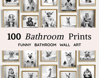 100 Láminas Divertidas de Animales para el Baño / Arte Vintage para la Pared del Baño (Descarga Digital)