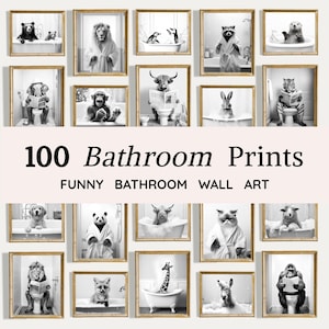 100 Funny Animal Bathroom Prints | Vintage Toilet Wall Art (Digital Download)