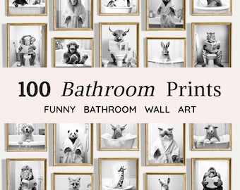 100 Funny Animal Bathroom Prints | Vintage Toilet Wall Art (Digital Download)