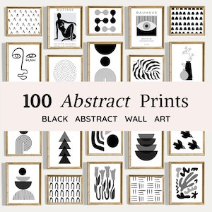 100 láminas abstractas en blanco y negro / Conjunto de arte moderno para pared (descarga digital)
