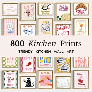 800 Retro Kitchen Prints | Trendy Kitchen Gallery Wall Art | Modern Food Print | Coffee Poster | Bar Cart Decor (Digital Download)