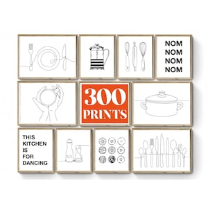 Set of 300 Kitchen Wall Prints | Food Wall Art | Bar Cart Prints | Food Painting | Kitchen Painting | Kitchen Wall Art Digital Download