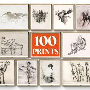 Set of 100 Vintage Sketch Prints | Sketch Wall Art | Antique Sketch Print | Pencil Sketch Print | Vintage Prints | Digital Download Print