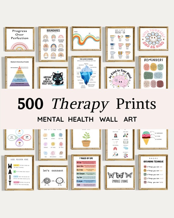 500 Mental Health Prints | Therapy Posters Bundle | Therapist Wall Art | Counselor Office Decor | Printable Wellness Art (Digital Download)
