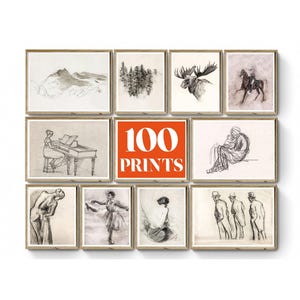 Set of 100 Vintage Sketch Prints | Sketch Wall Art | Antique Sketch Print | Pencil Sketch Print | Vintage Prints | Digital Download Print