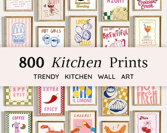 800 láminas de cocina retro / Arte mural de moda, pósteres de comida (descarga digital)