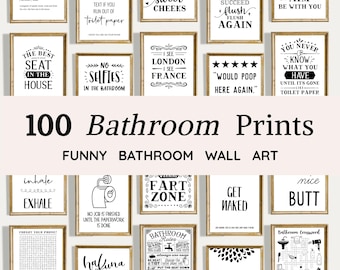 100 Funny Bathroom Prints | Modern Quotes Wall Art | Restroom Signs (Digital Download)