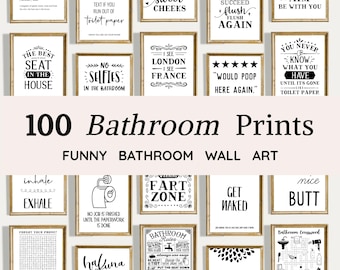 100 Funny Bathroom Prints | Modern Quotes Wall Art | Restroom Signs (Digital Download)