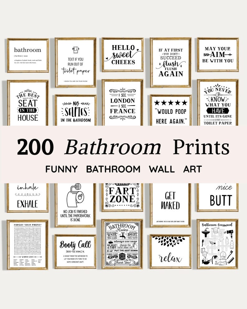 200 Funny Bathroom Prints | Modern Bathroom Wall Art | Humorous ...