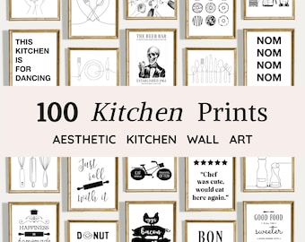 100 Kitchen Art Prints | Food Drink Bar Cart Dining Gallery Wall Set (Digital Download)