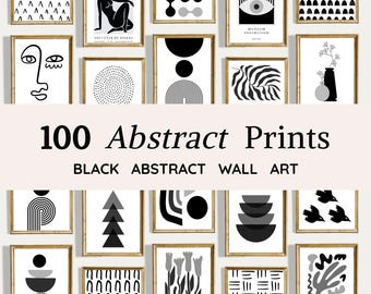 100 Black White Abstract Prints | Modern Gallery Wall Art Set (Digital Download)