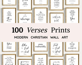 100 Bible Verse Prints | Modern Christian Wall Art | Scripture Gallery Decor (Digital Download)
