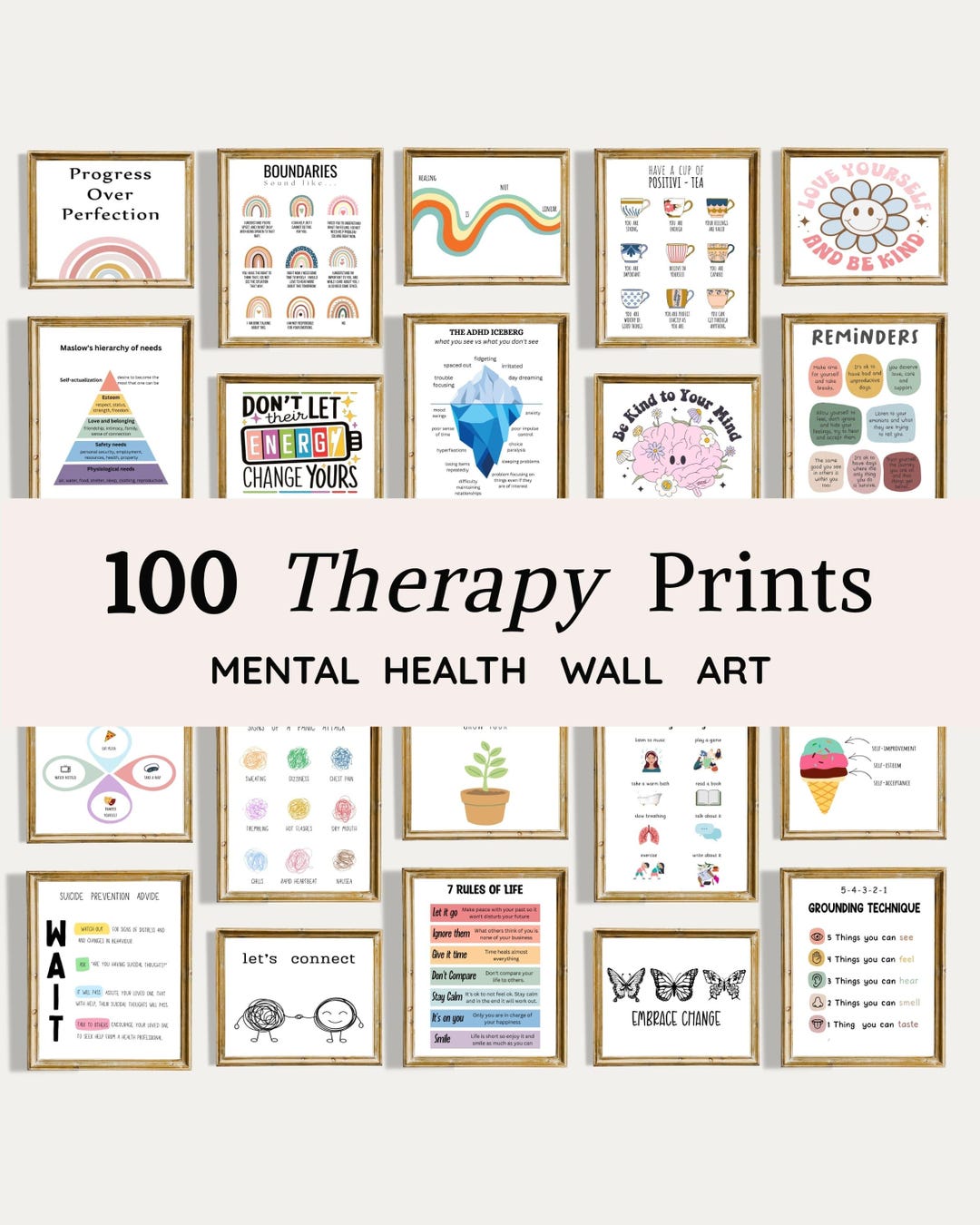 100 Mental Health Prints | Therapy Posters Bundle | Therapist Wall Art ...