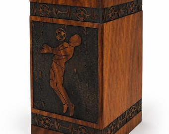 Handmade Wooden Football Cremation Urn, Personalized Memorial Box For Ashes