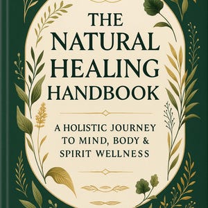 May include: A book cover with a dark green background and gold floral accents. The title "THE NATURAL HEALING HANDBOOK" is in large, bold letters. The author's name, "SHARIAH MORRIS," appears at the top and bottom.