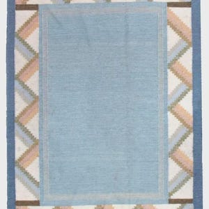 Handwoven Wool Kilim Rug, Light Blue  Custom Durrie Swedish Scandinavian Premium Quality Handmade Flatweave Rug for Living Room, Home Decor