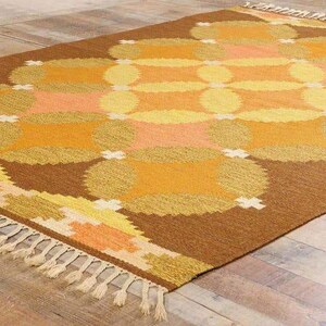 Handgefertigter Kelim Teppich aus Wolle, Gold Premium Custom Durrie Schwedischer Skandinavischer Designer Handgefertigter Flachgewebe Teppich für Wohnzimmer, Home Decor