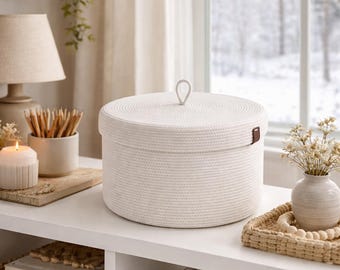 Handmade Cotton Cord Storage Basket with Lid