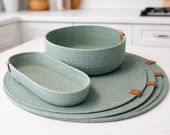 Handmade Cotton Cord Basket & Placemat Set: Scandinavian Table Decor