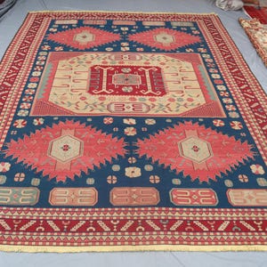 Handwoven Afghan Wool Kilim Rug: 14.7x11.6, Tribal Geometric Decor