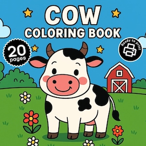 Cow Coloring Pages for Kids – 20 Cute Printable PDF Sheets – Farm Animals, Baby Cows, Easy to Color – Instant Digital Download