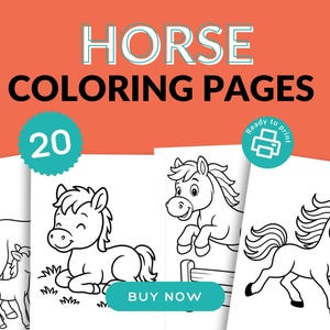 Horse Coloring Pages for Kids – 20 Cute Printable PDF Sheets – Ponies & Farm Horses – Toddler Coloring Book – Instant Download