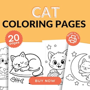 Cat Coloring Pages for Kids – 20 Cute Printable PDF Sheets – Kittens, Cats & Fun Scenes – Toddler Coloring Book – Instant Download