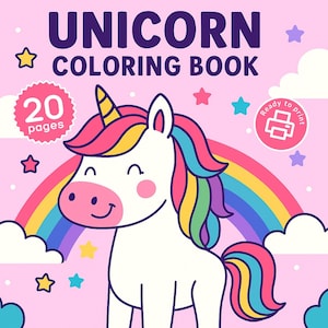Einhorn Malvorlagen für Kinder - 20 süße druckbare Blätter PDF - Fantasy Art für Kleinkinder - sofortiger digitaler Download