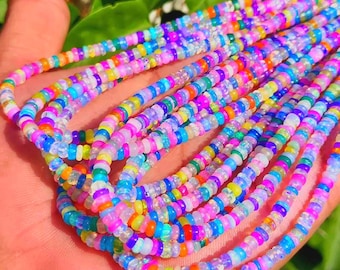 Disco Opal Rondelle Beads, 3-5mm Multi Color Smooth Ethiopian Opal Jewelry Making