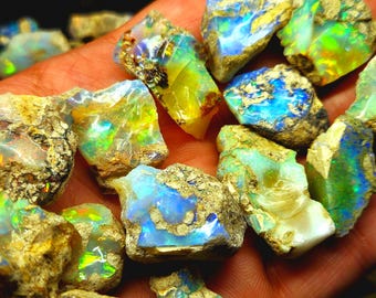 5 stuks natuurlijke Ethiopische opaal ruw, 40 karaat grote ruwe vuuropaalkristallen voor sieraden