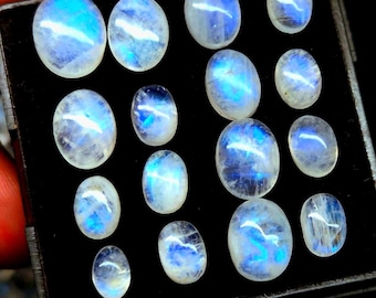 Regenboogmaansteen ovale cabochon – natuurlijke edelsteen voor het maken van sieraden (7 x 5-11 x 9 mm)