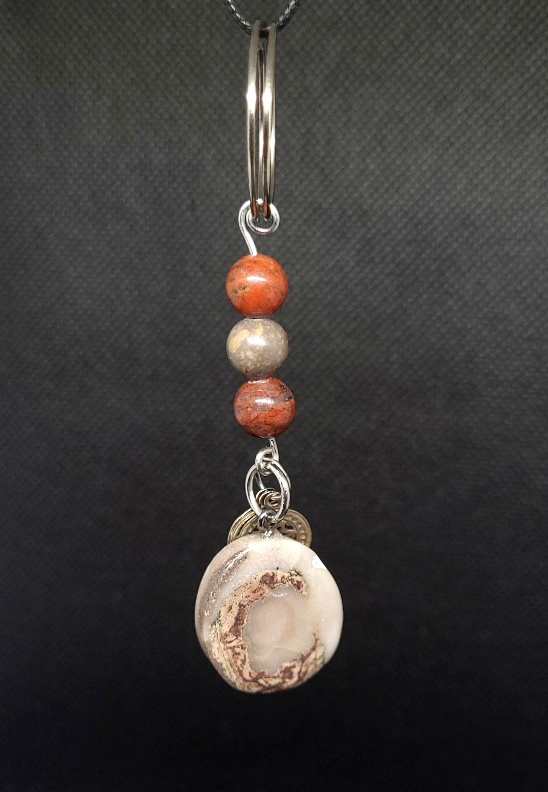 Porte-clés Diffuseur D'huile Essentielle En Pierre De Howlite Et Perles De Lave – Charme Sac à Main Ou Voiture