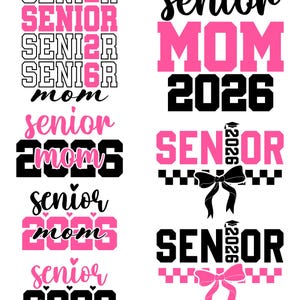 Senior Mom 2026 PNG-bundel: Coquette Bow SVG, afstuderen ontwerp (digitale download)