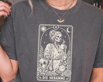 Hebamme T-Shirt Tarot Design, Geschenkidee für Hebamme, Lustiges Skelett Motiv, Geburtshilfe Geschenk