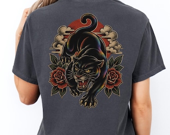 Black Panther Subtle Pride Shirt with Vintage Tattoo Style Floral Graphic Tee