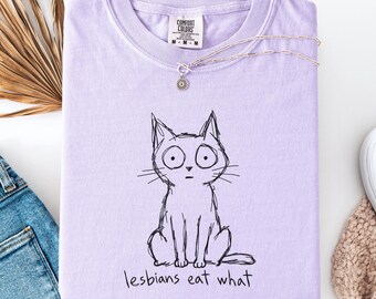 T-shirt humoristique « Chat lesbien » avec un motif LGBTQ+ pour femmes queer, cadeau de fierté.