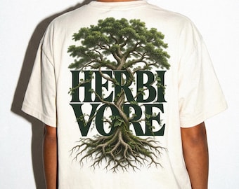 Camiseta Herbivore con estampado en la espalda - Gráfico botánico de árbol, amante de la naturaleza, vegana, basada en plantas.