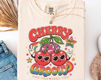 Cherry Groovy Pride Shirt LGBTQ Rainbow Disco T-Shirt Retro Pride Month Gift
