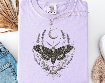 Lesbian Moth Shirt Moon Lavender Botanical Dark Academia Gothic Tee