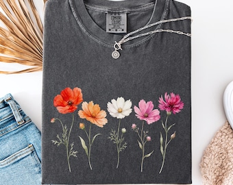 Lesbian Flag Wildflower Shirt - Subtle Pride Floral Tee for LGBTQ Women