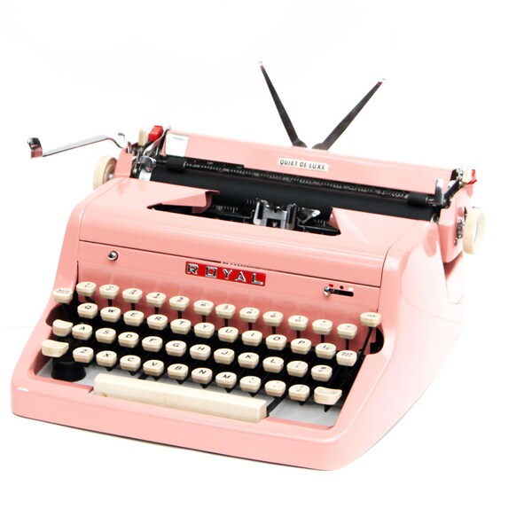 Vintage 1955 Bright Pink Royal Quiet De Luxe Manual Typewriter