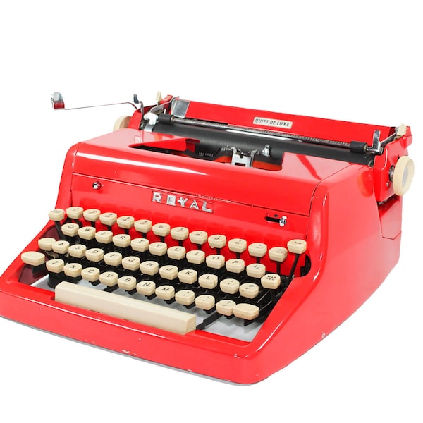 Vintage 1955 Bright Red Royal Quiet De Luxe Manual Typewriter