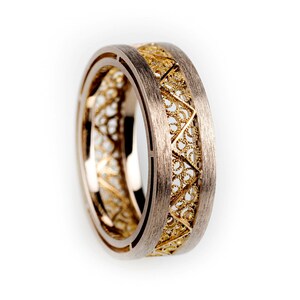Wedding Band in 18K gold white, or white and yellow. Lovely and unique wedding ring. Original design by Luis Méndez Artesanos. Unit pricing