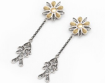 Loto and trout drop earrings “Linen and  wool collection”