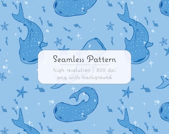Seamless Whale Shark Pattern | Cute Ocean Marine Life Digital Paper | Blue Underwater Sea Life Background | Ocean Animal Repeat Print
