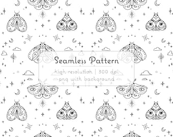 Botanical Hand Drawn Moth Seamless Pattern for Textile Design