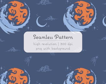 Seamless Repeat Pattern for Fabric | Dragon Starry Sky with Clouds