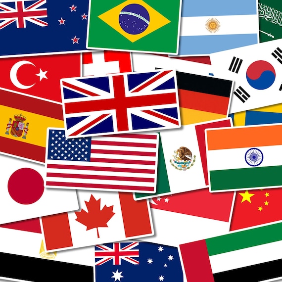 195 Country Flag Pack Stickers, Country Flag Vinyl, Flag Stickers Set, Waterproof Laptop Stickers, Gift for Travel Lovers